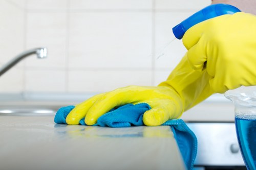 Protective gloves and footwear used during carpet cleaning work